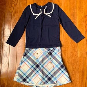 Janie and Jack plaid skirt with bow collar shirt- 3T